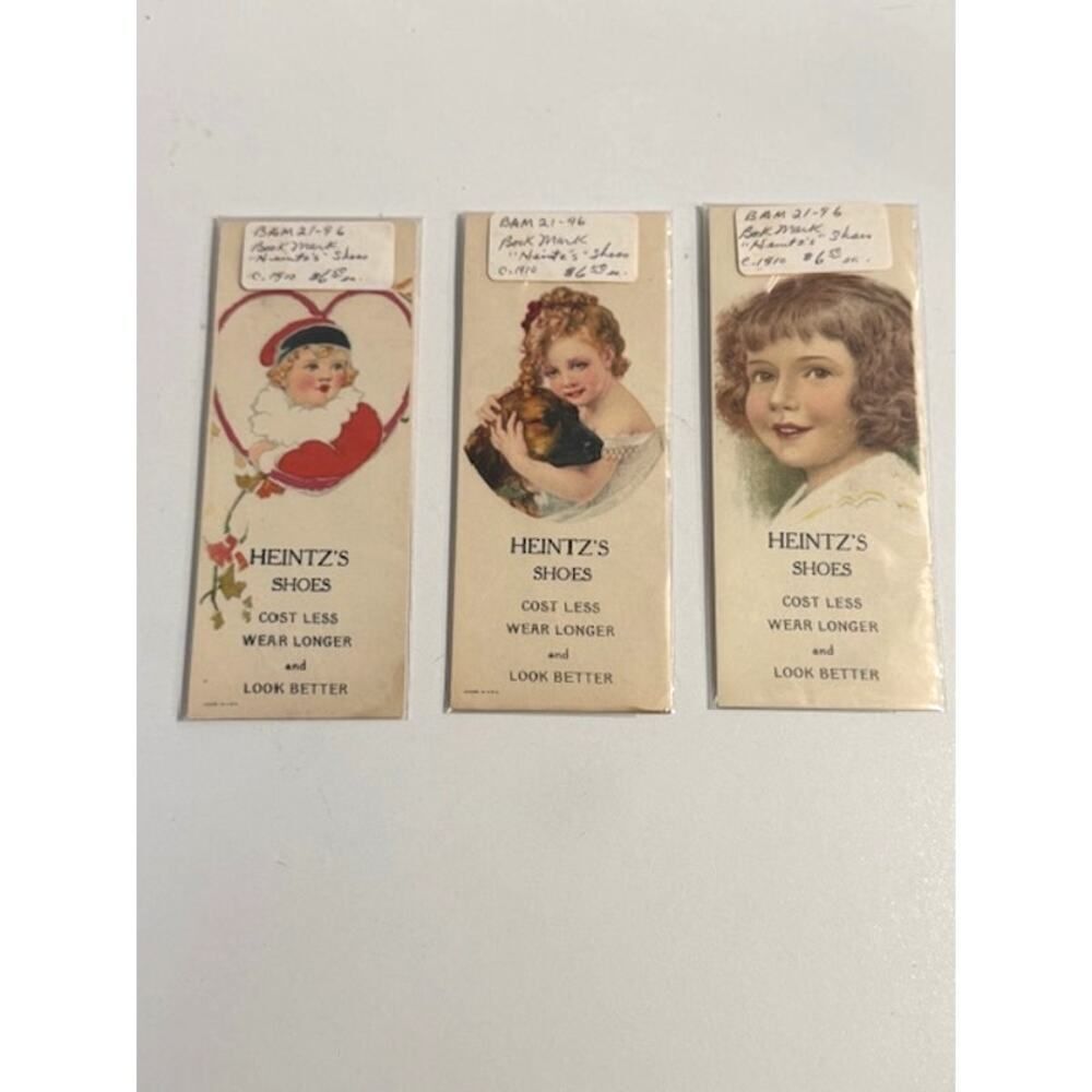 3 Vintage Heintz's Shoes Bookmarks c. 1910 Toddlers